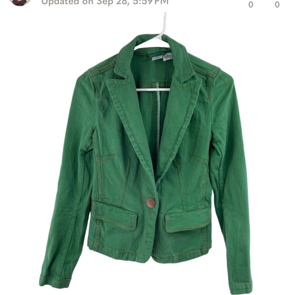 Vintage Armani Exchange Green Denim Blazer Button Jean Jacket Size Medium.